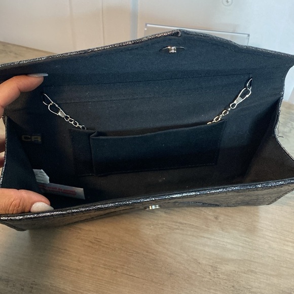 Black Pewter Faux Crocodile-Embossed Envelope Clutch - East west design - Picture 3 of 6